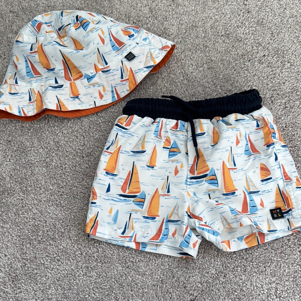 Sailboat Print Shorts and Hat Set